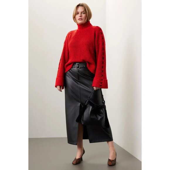 Ashley Park Black Faux Leather Maxi Skirt – Women’s Size 12 (Retails $225) - Picture 8 of 8